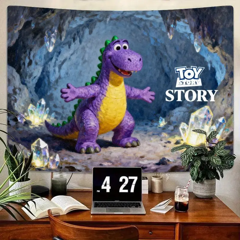 

1 шт., история игрушек, рекс, фиолетовый динозавр, пещера, кристалл, полиэстер, гобелен, современное настенное искусство, декор комнаты, подарок для детей