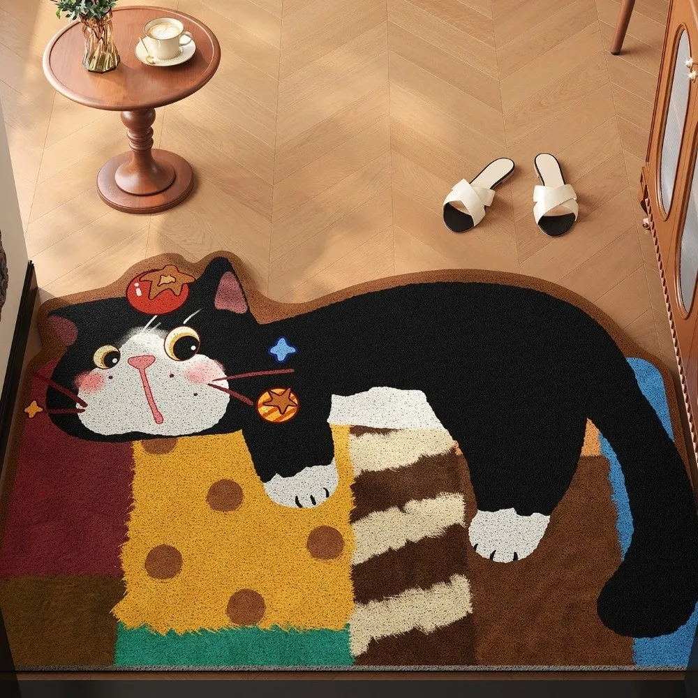 Rug Absorbent Cartoon Cat Carpet Irregular Shaped Non-Slip Bathroom Floor Mat Decorative Shower Carpet Entryway