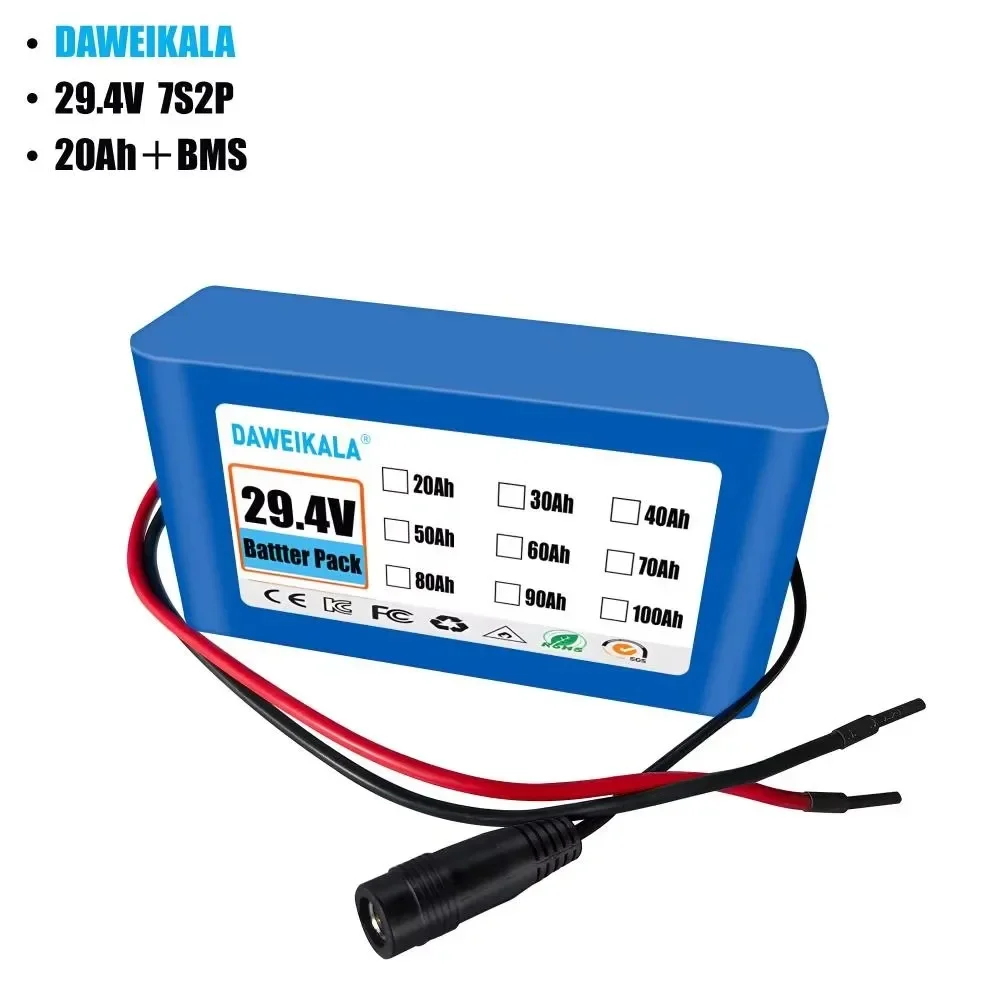 

2025 New 7S3P 29.4V 20Ah 18650 lithium-ion rechargeable battery pack 250W 350W 29.4V 20000mAh BMS