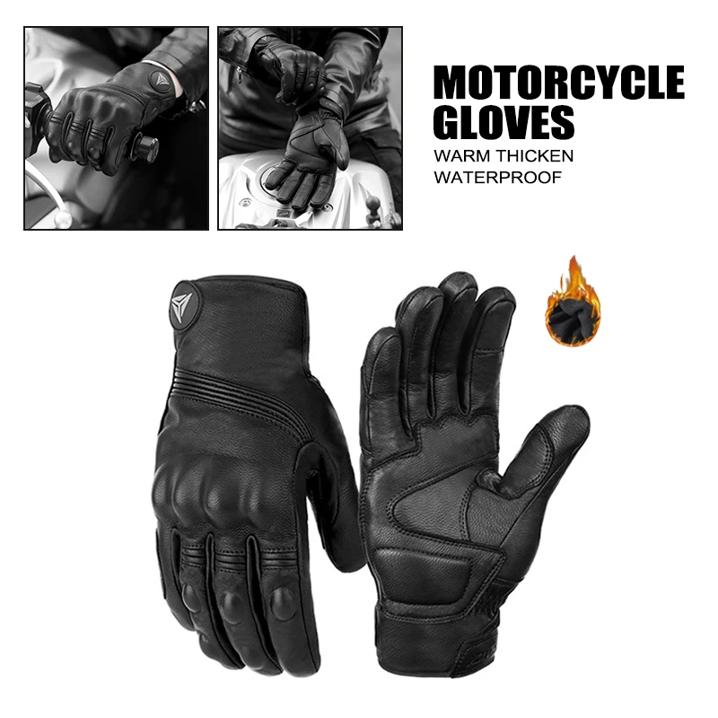 

Leather Motorcycle Gloves Winter Warm Thicken Gloves Outdoor Sports Race Driving Gloves Racing Touch screen Full Finger Gloves