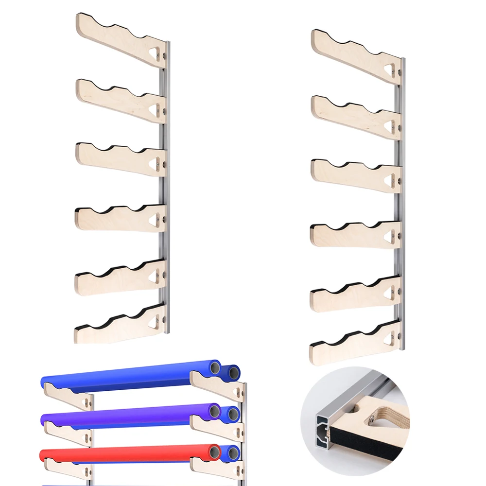 EHDIS Aluminum Rail Wall Mounted Wooden Film Racks without Rods Strong Load Bearing Rod-less Vinyl Wraps Storage Holder Stands