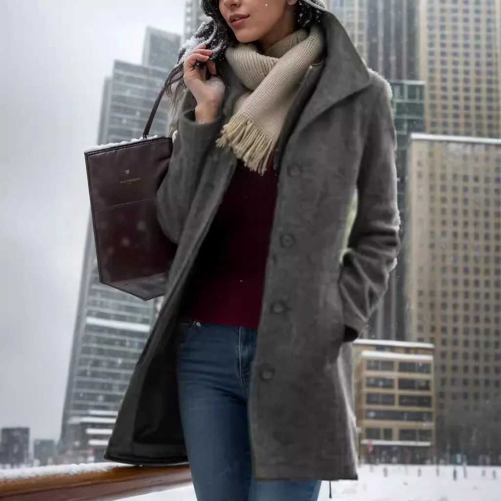 

Vintage Wool Blend Winter Coat Medium Length Street Style Parisian Chic Autumn Winter Womens Outerwear Fashion