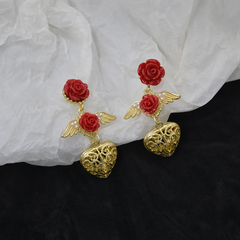 

Romantic long flower heart earrings for woman Pendientes mujer серьги женские boucle d’oreille femmes