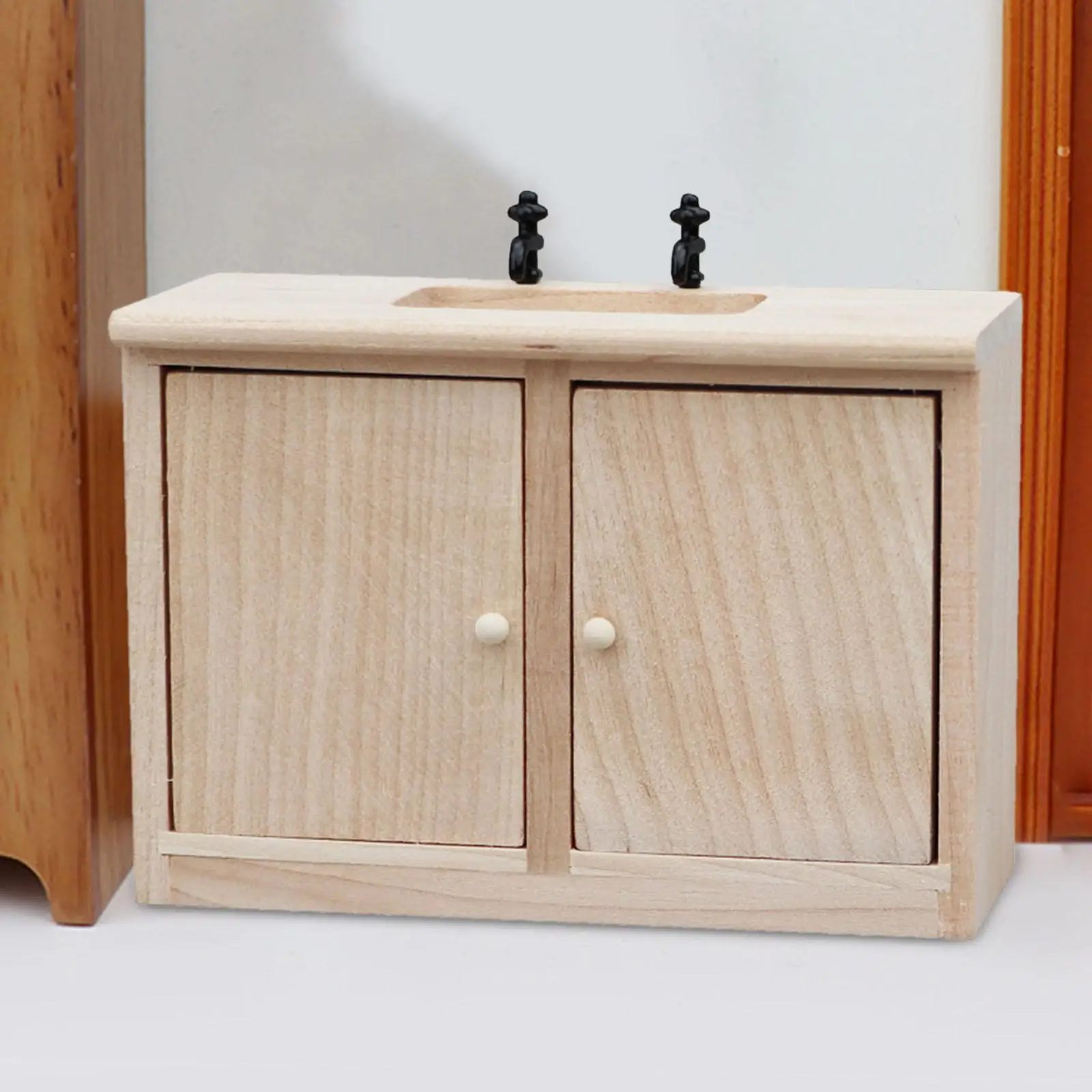 Miniaturowe meble 1 12 domek dla lalek zlew mikro skalna szafka symulowana szafka zabawka Mini szafka kuchenna do gabinetu sypialnia