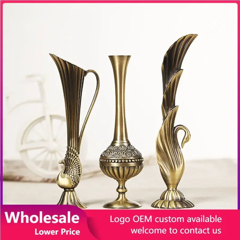 

Retro Home Decoration Figurines Vintage Nordic Antique Bronze Vase Art Ornaments Crafts European-style Living Room Hotel Decor