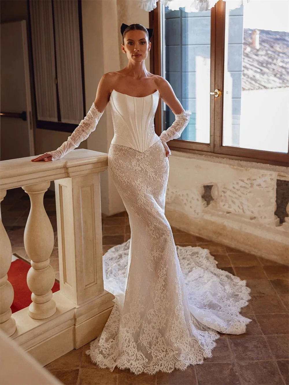 فستان زفاف حورية البحر رائع 2026 بدون حمالات دانتيل زينة سويب تراين العروس زي العرائس جديد vestidos de noiva #1