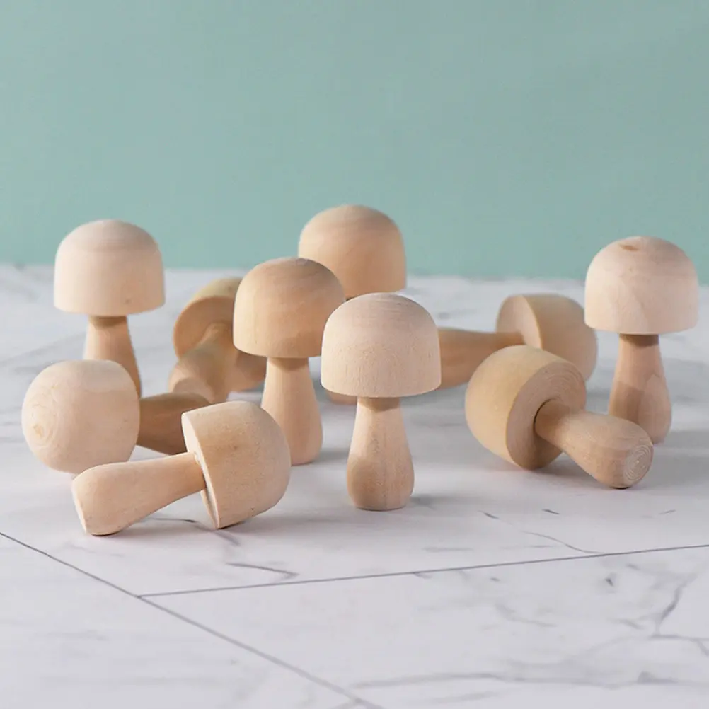 10Pcs Eco Friendly Wood Mushroom Modeling Kit Unfinished DIY Blank Graffiti Decoration for Home Office Classroom Creative