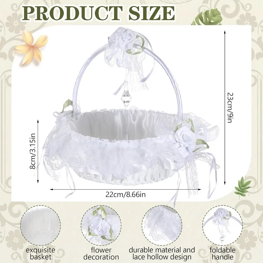 2 قطعة 9 بوصة الزفاف زهرة فتاة سلال مع مقبض قابل للطي الساتان الدانتيل Bowknot سلال ل فتاة الزهور الزفاف أنيقة و Pr #2