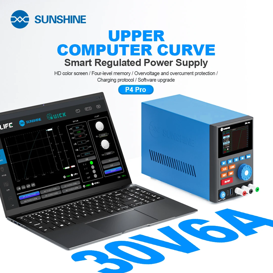 

Регулируемый блок питания SUNSHINE P4 Pro 30В 6А с двумя портами зарядки и экраном с высокой частотой обновления для быстрой зарядки и ремонта телефонов