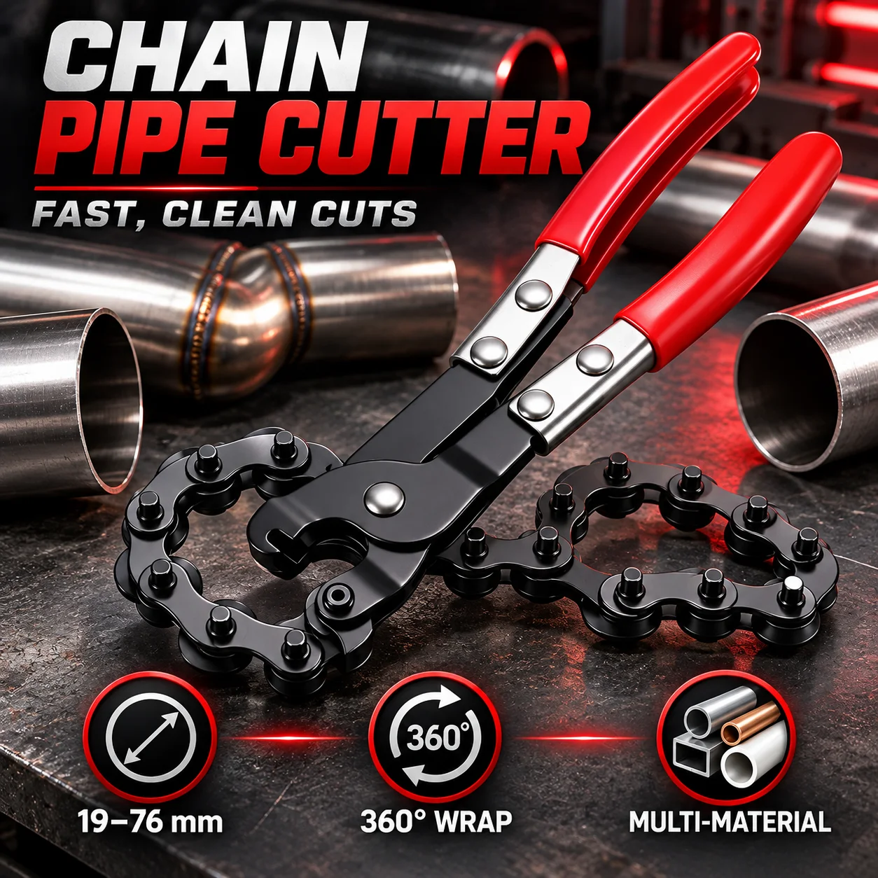 19-76mm Chain Exhaust Pipe Cutter Pliers Manual Multi-Wheel Tube Cutting Tool for Steel Copper Aluminum PVC