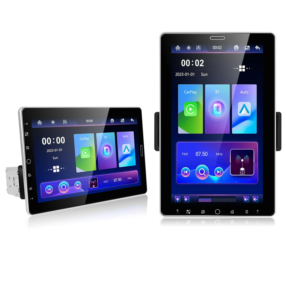 Podofo 1 Din CarPlay Autoradio Multimedia MP5 Player Android Auto 10,1'' Smart Drehbarer Touchscreen Auto-Intelligentes System Mirror Link BT EQ FM