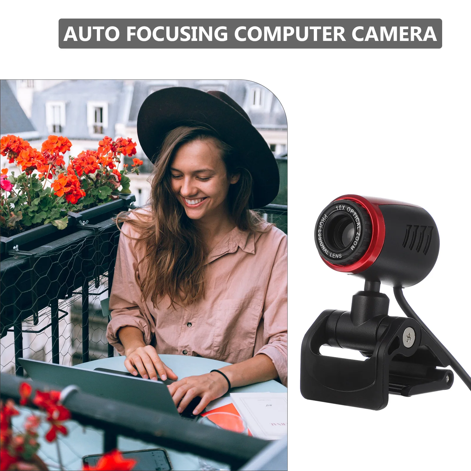 مجموعة واحدة من كاميرا ويب عالية الدقة وشحن USB وكاميرا كمبيوتر بتركيز تلقائي قابلة للدوران 360 مناسبة للبث المباشر وكاميرا مؤتمرات الفيديو عبر الإنترنت