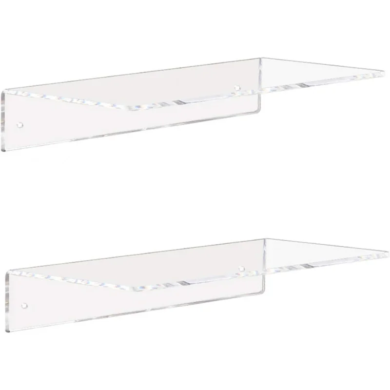 Prateleiras acrílicas transparentes de 12 polegadas, prateleira flutuante montada na parede, conjunto de 2