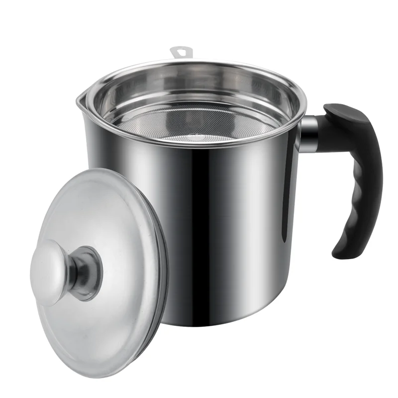 Contenitore per grasso PB-Bacon con filtro Contenitore per olio in acciaio inossidabile da 48 Oz Lattina per olio con coperchio Lattina per olio con manico facile da impugnare