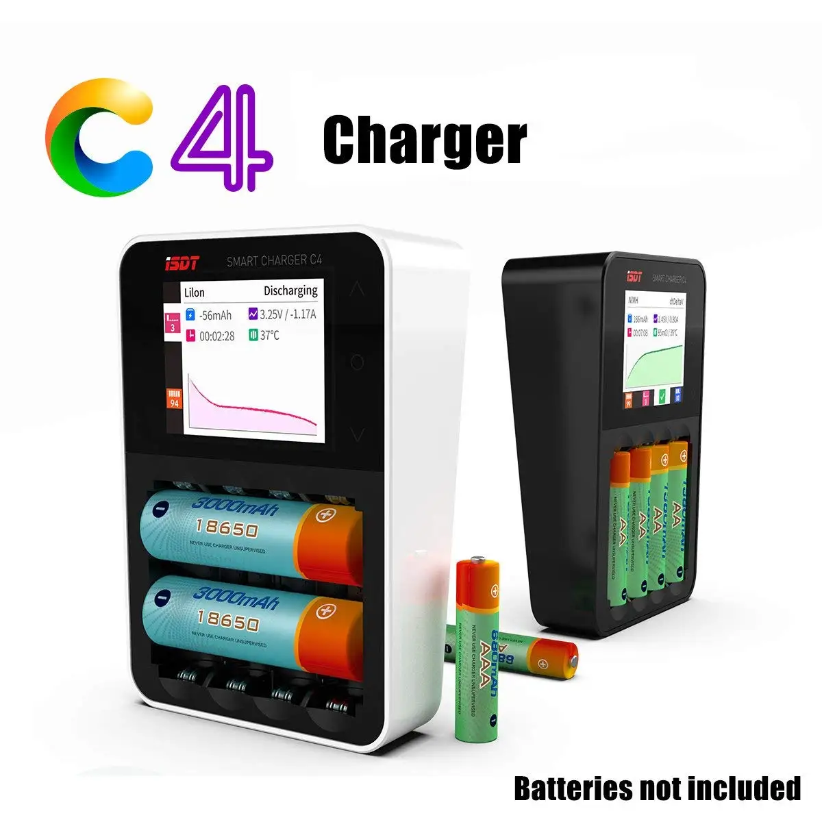 ISDT C4 Cylindrical Battery Charger Six-Slot Independent Charging USB Type-C Input NiMH NiCD Lithium