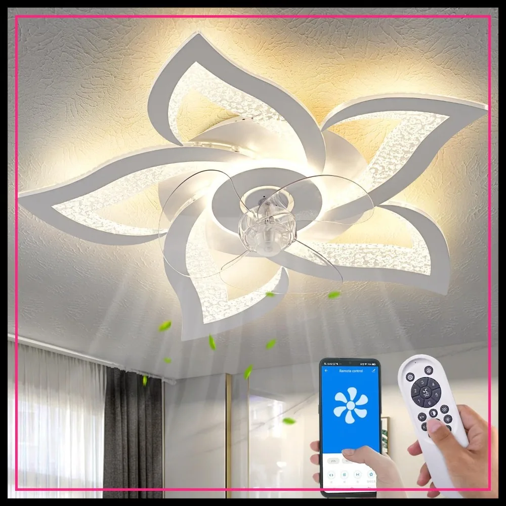 

Ceiling Fan with Lights Remote Control, 6 Speeds 3 Color Flush Mount for Kitchen Bedroom