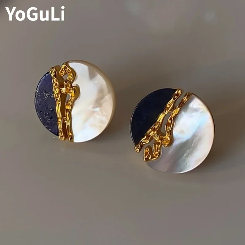 

Fashion Jewelry Elegant Temperament Splicing Color Round Stud Earrings For Women Party Gifts Fine Ear Accessories Hot Selling