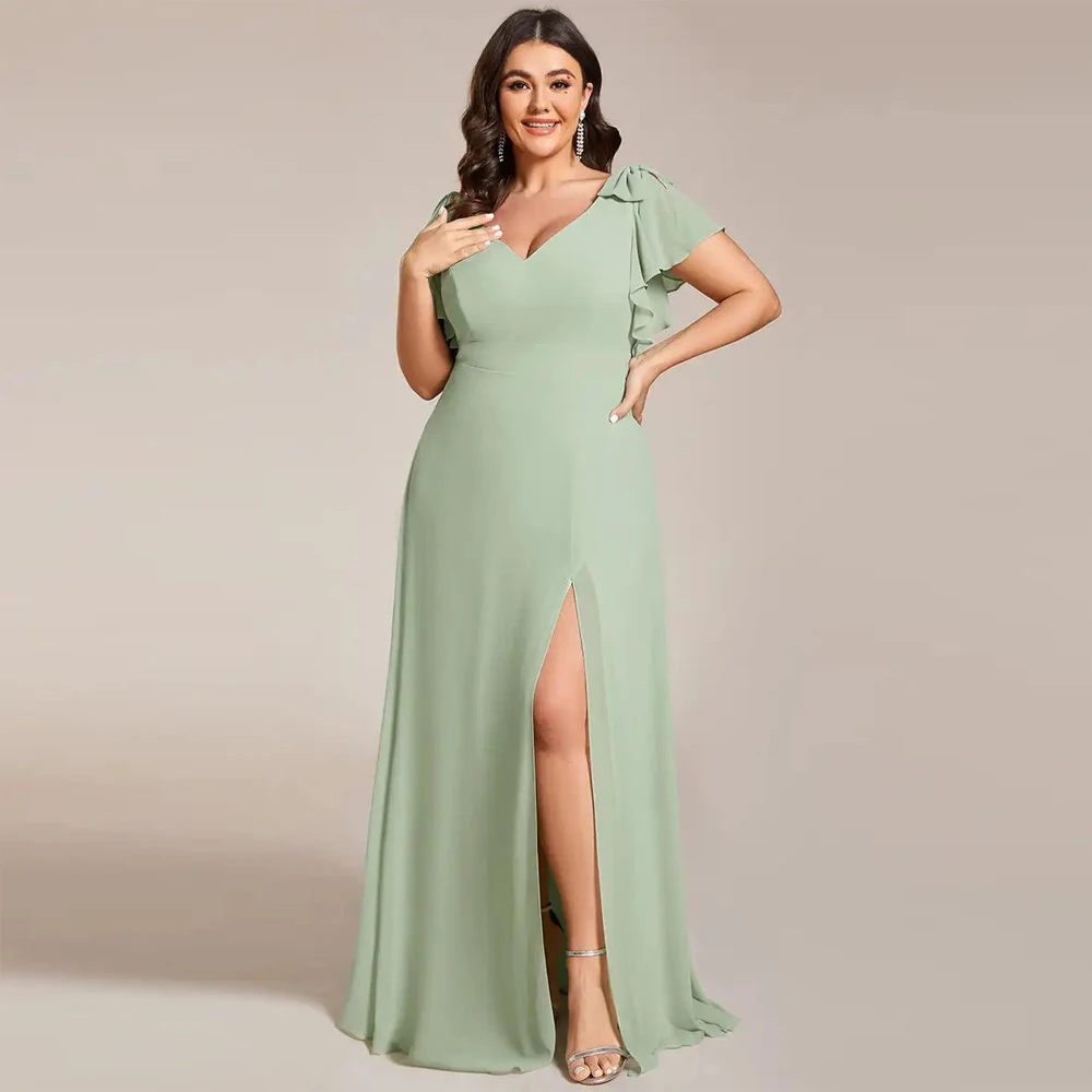 baziiingaaa-party-dress-plus-split-ruffles-sleeves-with-bowknot-v-neck-chiffon-bridesmaid-dress-evening-dress