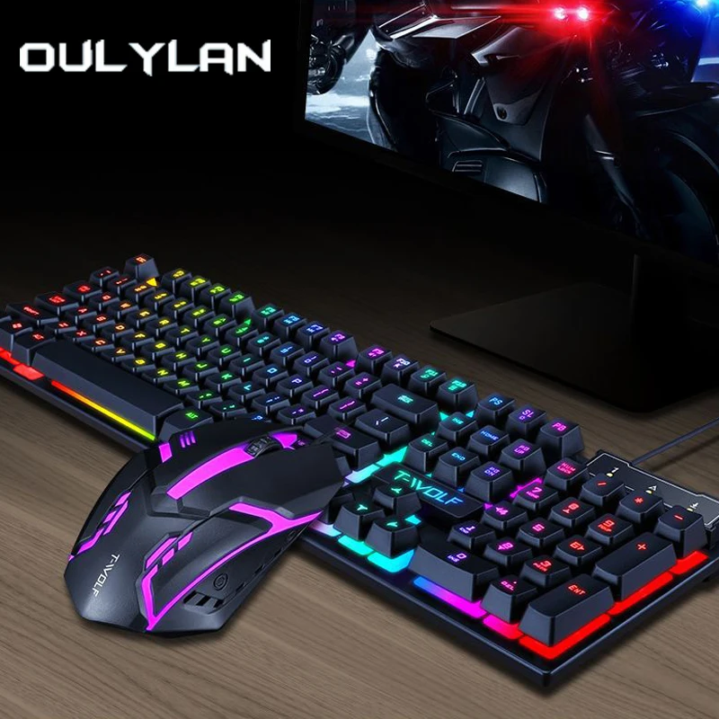 2024 Thunder Wolf TF200 Waterproof Gaming Keyboard Spanish Russian Suspended Wired Backlight Keyboard and Mouse Set