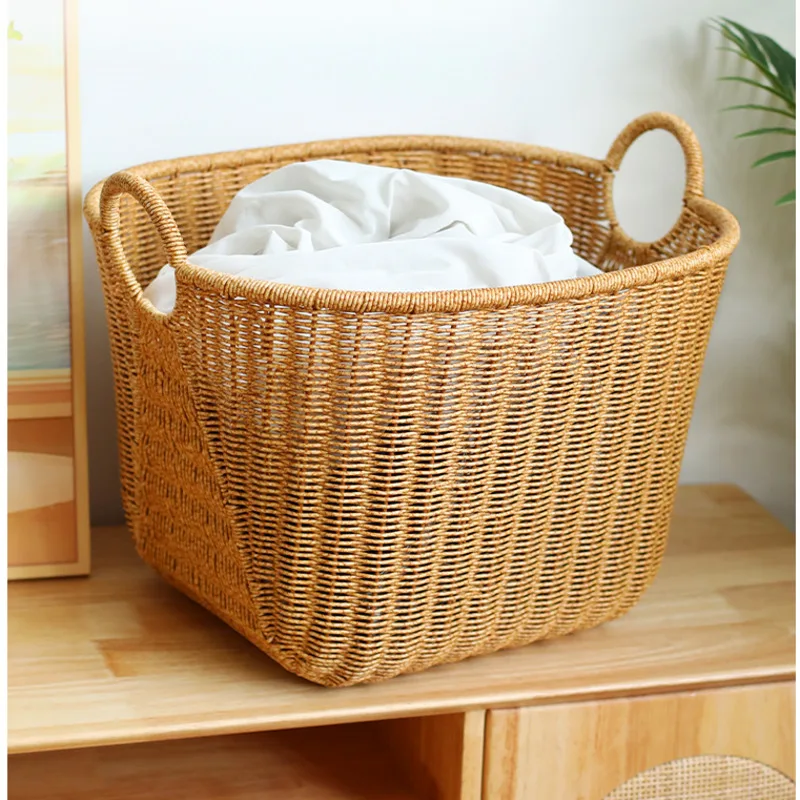 

Nordic Laundry Basket Imitation Rattan Weaving Storage Bucket Hotel Towels Organizer Box Hollow Out Breathable Home Supplies