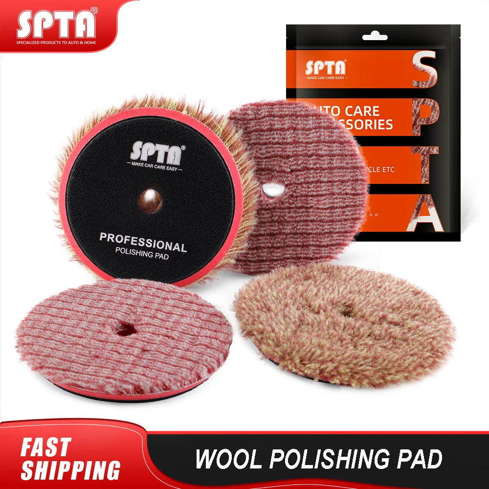 (Bulk Sale) SPTA 5/6 Inch Mix Red Orange Wool Polishing Car Paint Buffing Woolen Pad For DA/RO Waxing Buffer Polisher Detailing