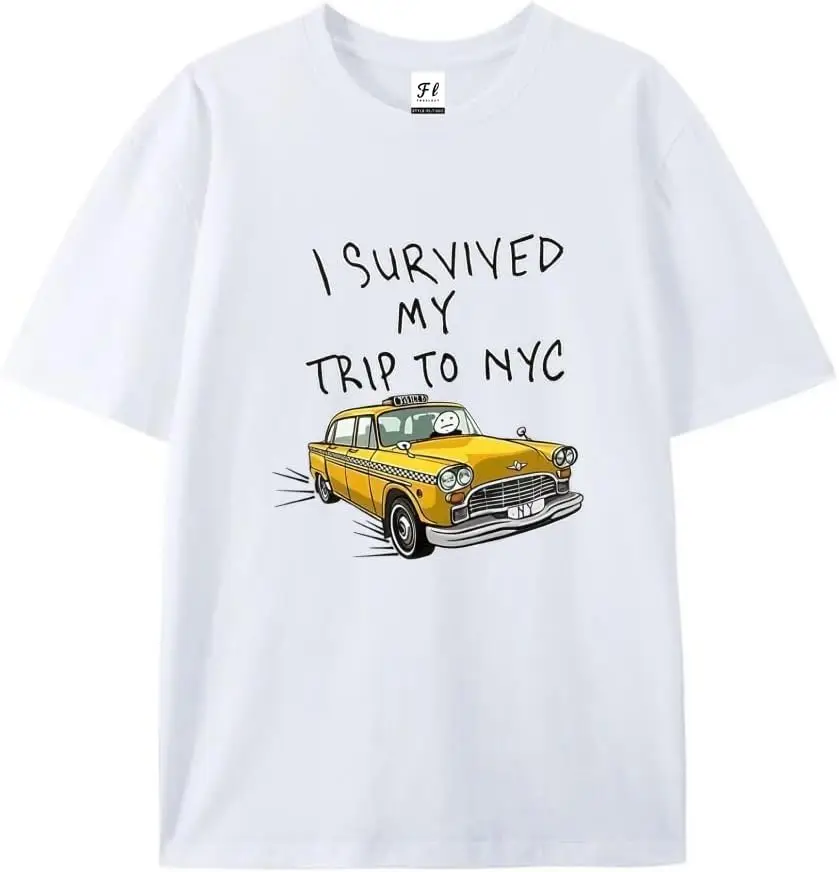 I NYC T-Shirt Funny Survived My Trip To New York Shirt Unisex Casual Short Sleeve Graphic Tees 100% Cotton Trendy Y2K Short-Sleeve Tee – Soft, Quick-Drying, All Occasion Casual  Suitable For Concert Party Hanging Out Sightseeing Trip