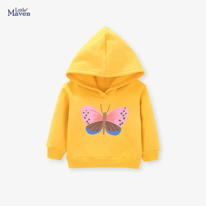 Autumn New Children Top Butterfly Print Children Wear Pure Cotton Long sleeved Hooded Girl Sweater