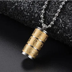 Retro Titanium Steel Six Character Mantra Shurangama MANTRA Pendant Buddhist Sutra Barrel Transport Amulet Jewelry Necklaces