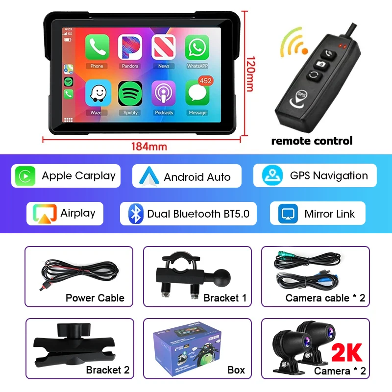 Jansite 5/7 Zoll Carplay Motorrad-DVR-Navigation GPS Wireless CarPlay Android Auto IPX7 Display-Bildschirm Tragbarer Moto-Monitor 6