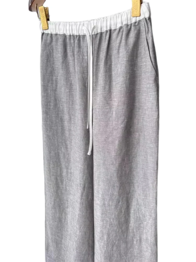 الرجعية اليابانية Sle عالية الخصر فضفاضة واسعة الساق السراويل النسائية الصيف عارضة القطن الكتان السراويل مستقيم قطع فضفاضة تناسب