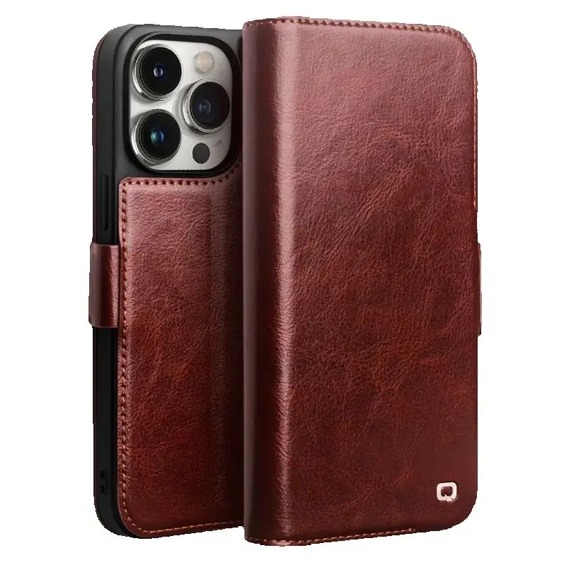 

Qialino Genuine Leather Flip Phone Cases For Iphone 17 15 14 16 Plus 13 Pro Max Handmade Phone Cover With Card Slots Cover Case