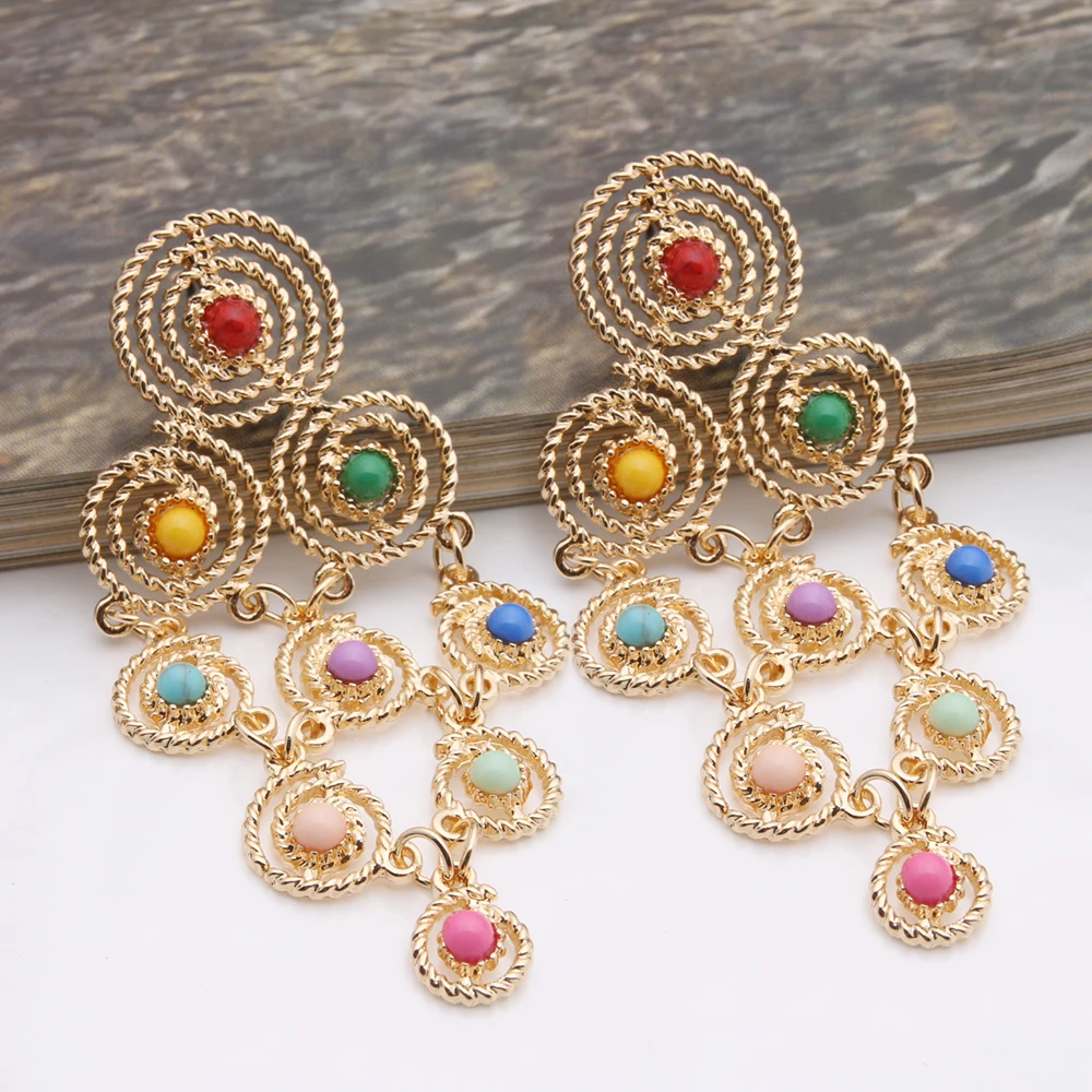 Laser Dazzle With Color Drop Fashion Earring Boho India Dangle Zinc alloy Vintage Large Brinco Ear Oorbellen Jewelry Factory