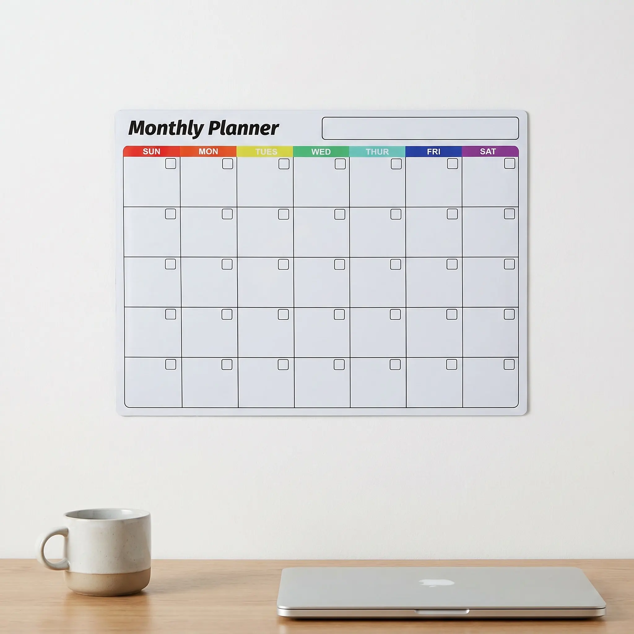 Undated Monthly Dry Erase Calendar Sticker Self Adhesive Whiteboard Planner Removable Wall Decal for Kitchen Office Classroom