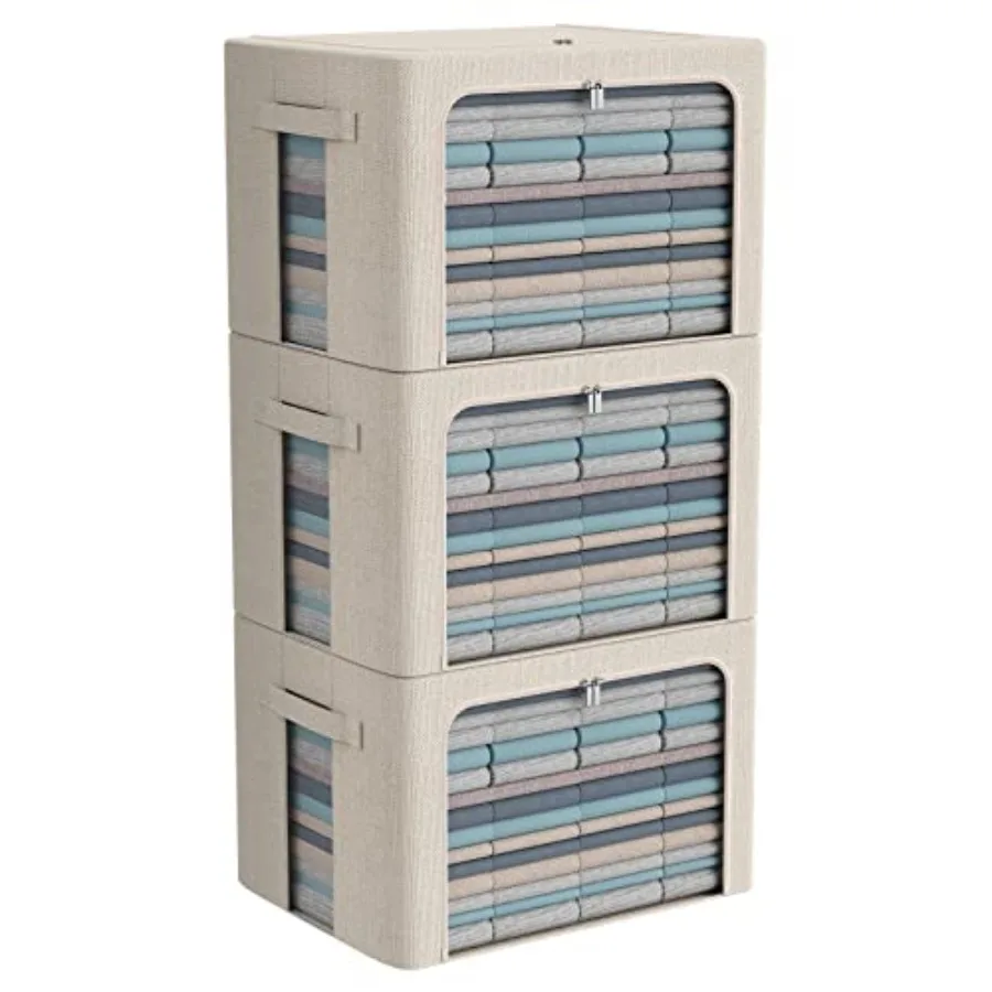 

Набор из 3 складных контейнеров для хранения - тканевые коробки-органайзеры для одежды с прозрачным окном и ручкой для переноски