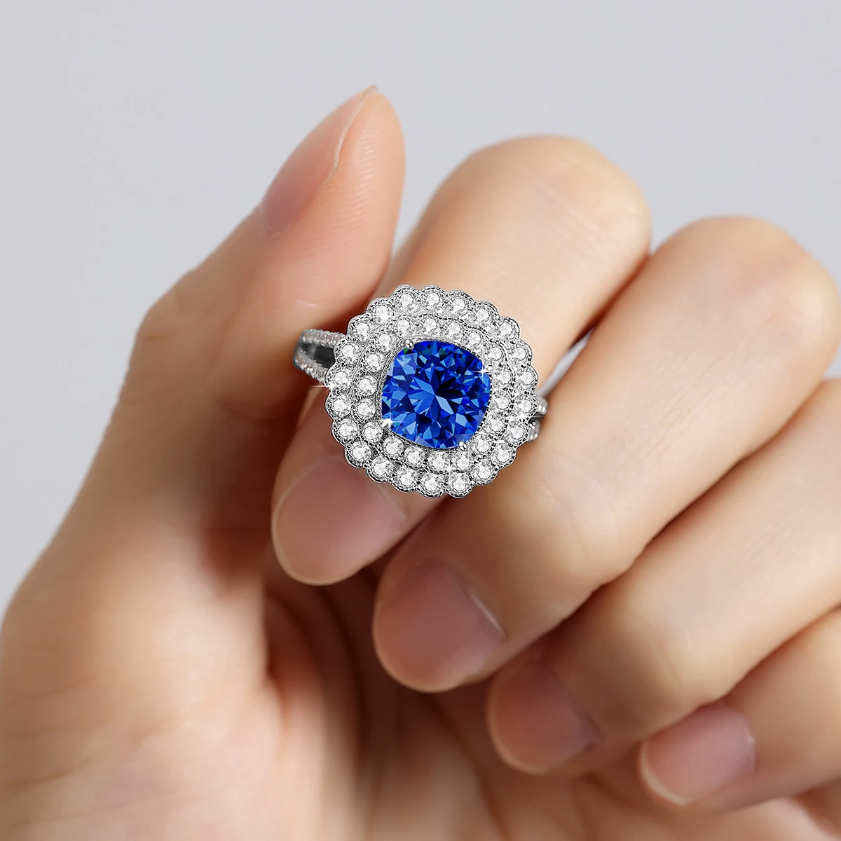 Große Moissanit-Diamantringe für Frauen, 925 Sterling Silber Halo-Ehering, Edle Schmuckverpackung mit GRA-Zertifikat – Detail 12