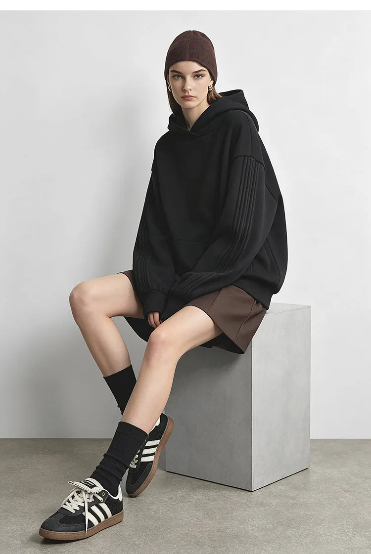 Amii Hooded Fleece Lined Sweatshirt Drop Shoulder Loose Fit Minimalist Slimming Casual Winter Women's Hoodies 12644038