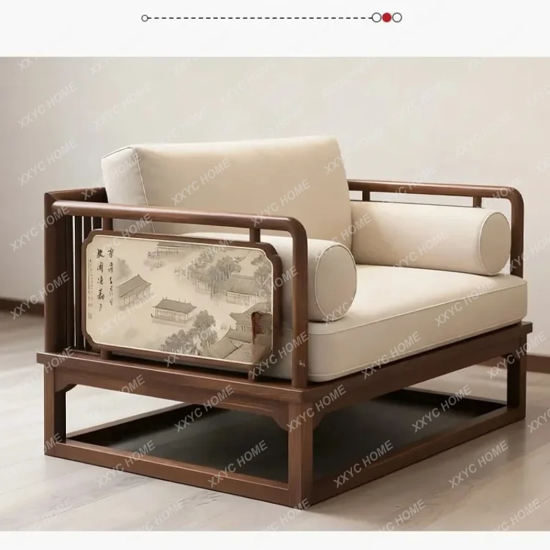 XX New Chinese Solid Wood Arhat Sofa Zen Living Room Leisure Inline Sofa