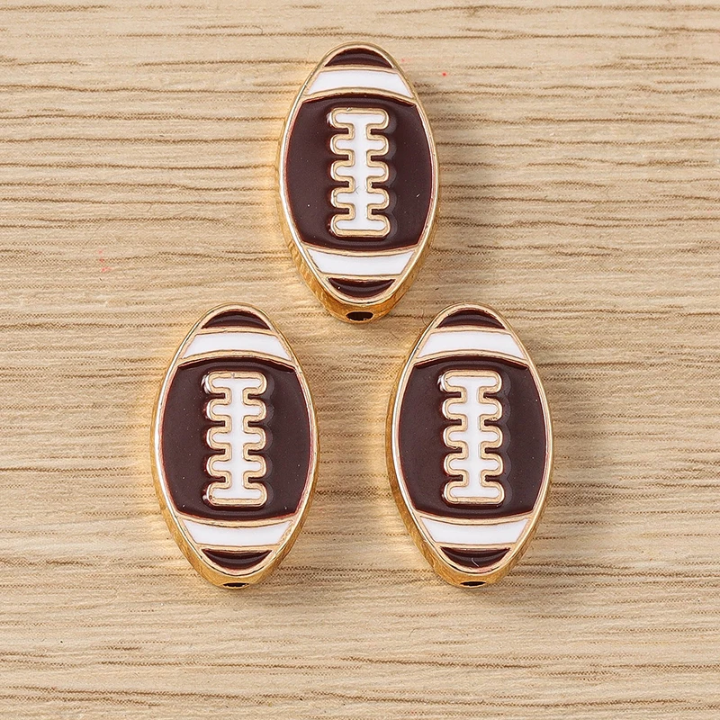 10 Stück 11 x 18 mm niedliche Emaille-Sport-Rugby-Ball-Charms, Abstandsperlen für Schmuckherstellung, DIY, handgefertigte Armbänder, Halsketten, Basteln, Geschenke – Detail 5