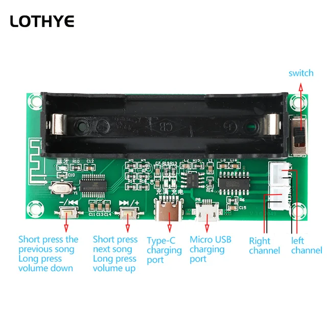 PAM8403 Bluetooth 5.0 moduł płytki wzmacniacza mocy uchwyt baterii litowej podwójny kanał 2*3W wzmacniacze stereo aktywny głośnik DIY