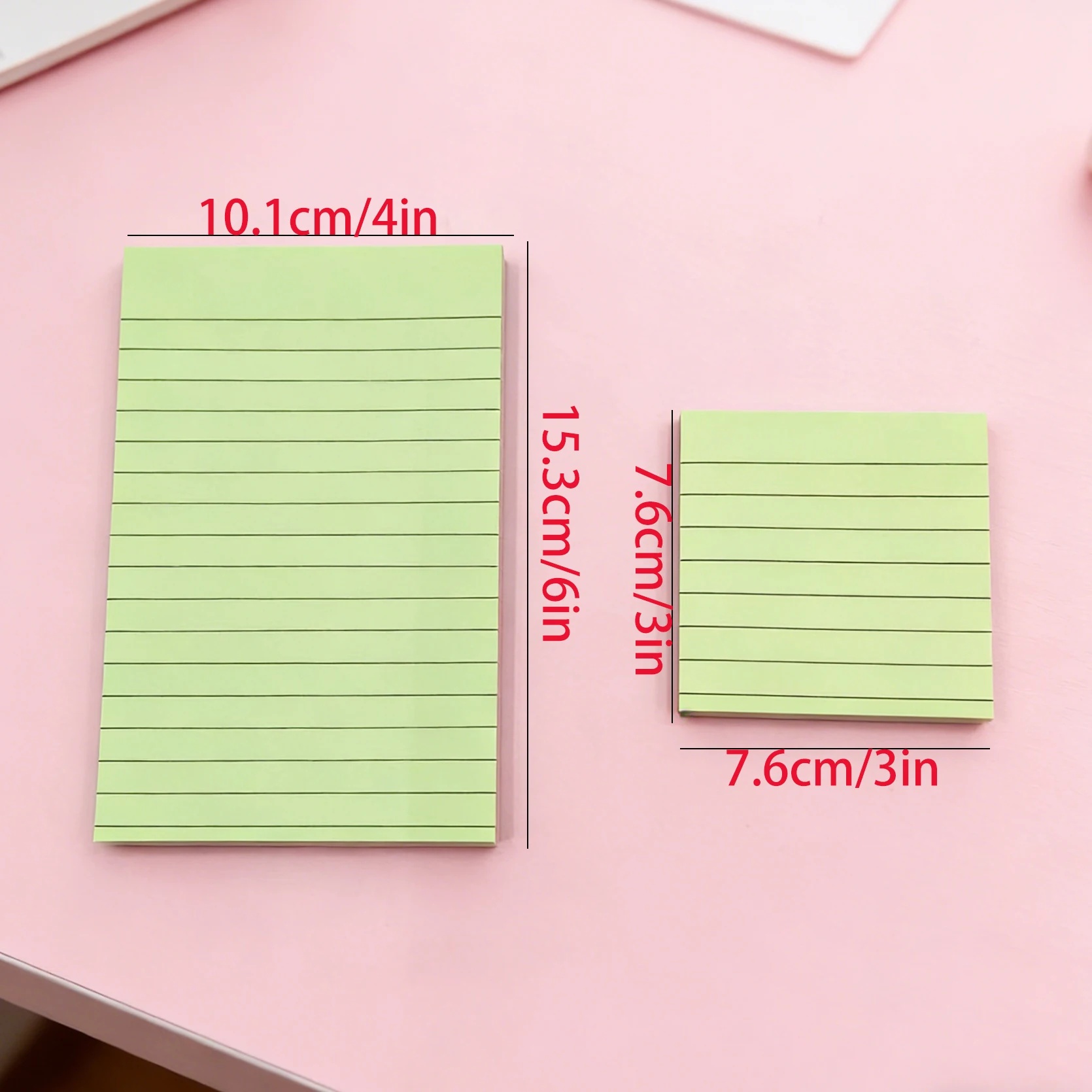 100 Sheets Lined Sticky Notes, 2 Sizes (10x15cm & 7.6x7.6cm), 4 Assorted Colors, Self-Adhesive Memo Pads for Office & School