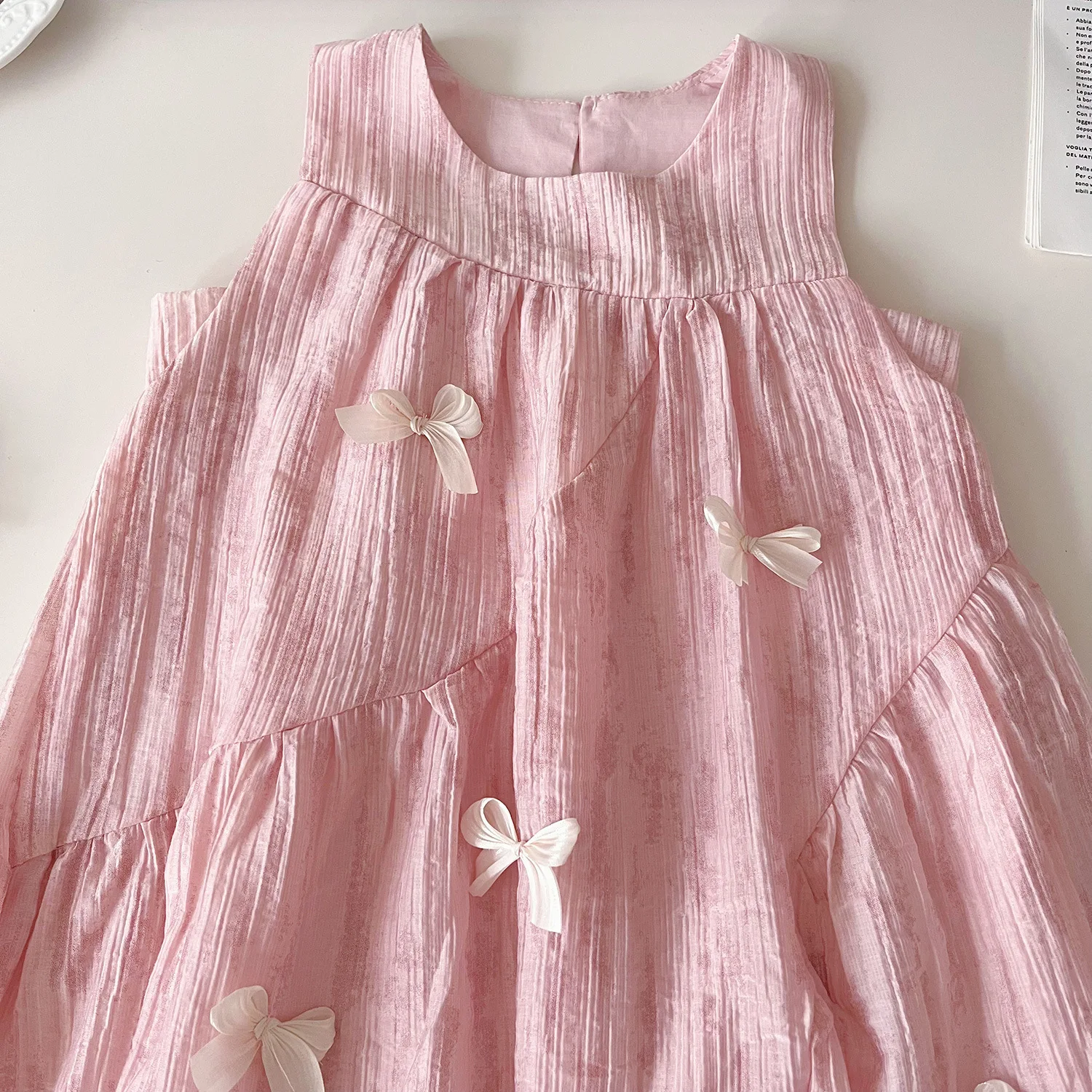 Girls Casual Dresses Pink Sleeveless Dress with Bow Girls Clothes  Princess Dress for Girls 2 To 7 Years Summer Clothes