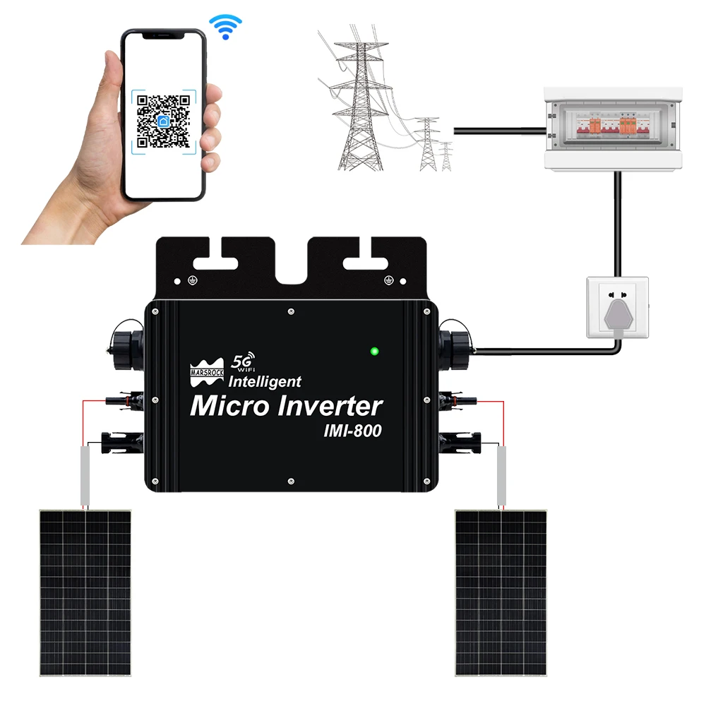 800W MPPT Grid Tie Micro Solar Inverter 22-50VDC Solar Panel Input IP65 Built-in WiFi For 120VAC or 230VAC Home Grid Solar Power