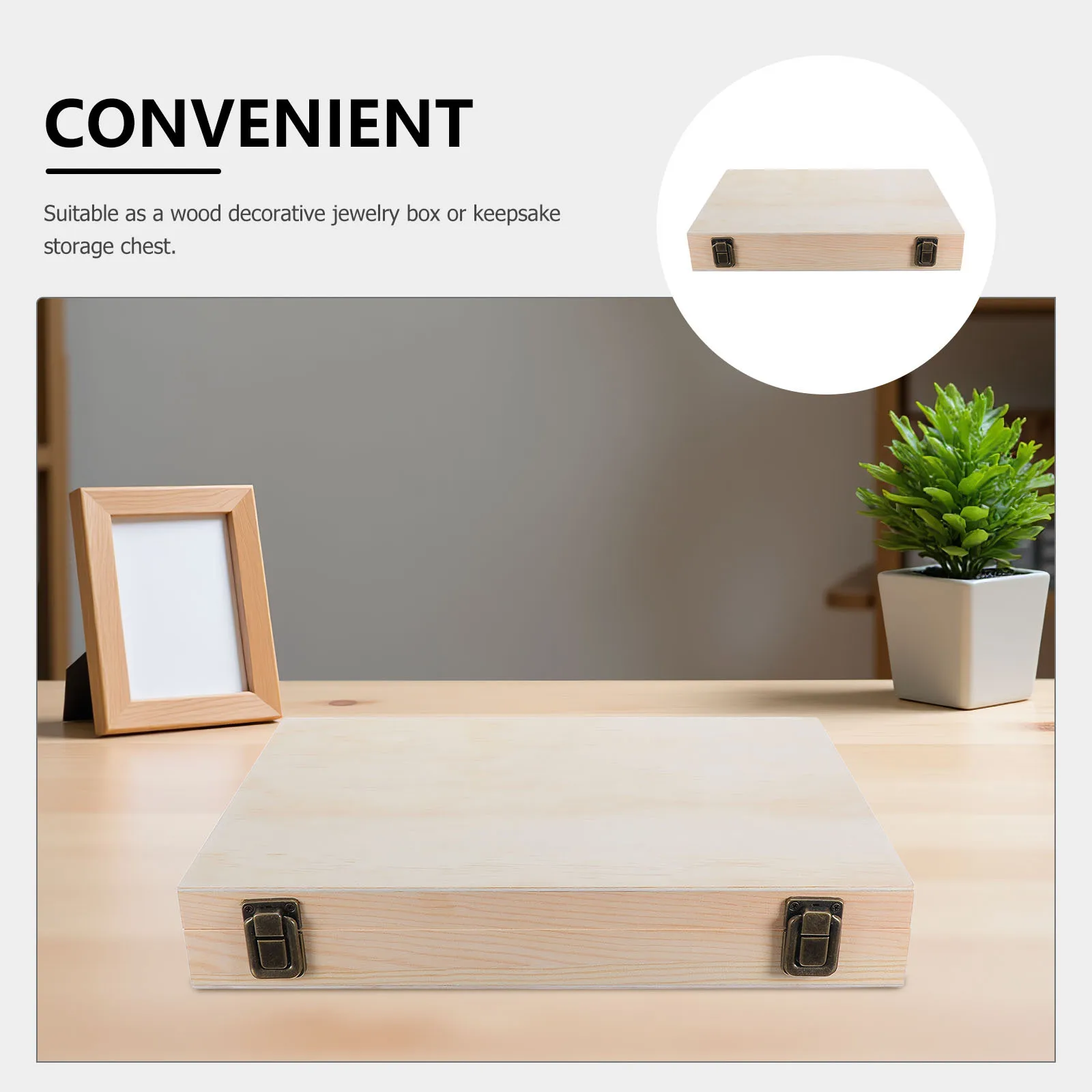 صندوق تخزين خشبي كبير، غطاء مفصلي صلب غير مكتمل، منظم حرفي للمجوهرات، حلية مستطيلة مزخرفة ذاتية الصنع #6