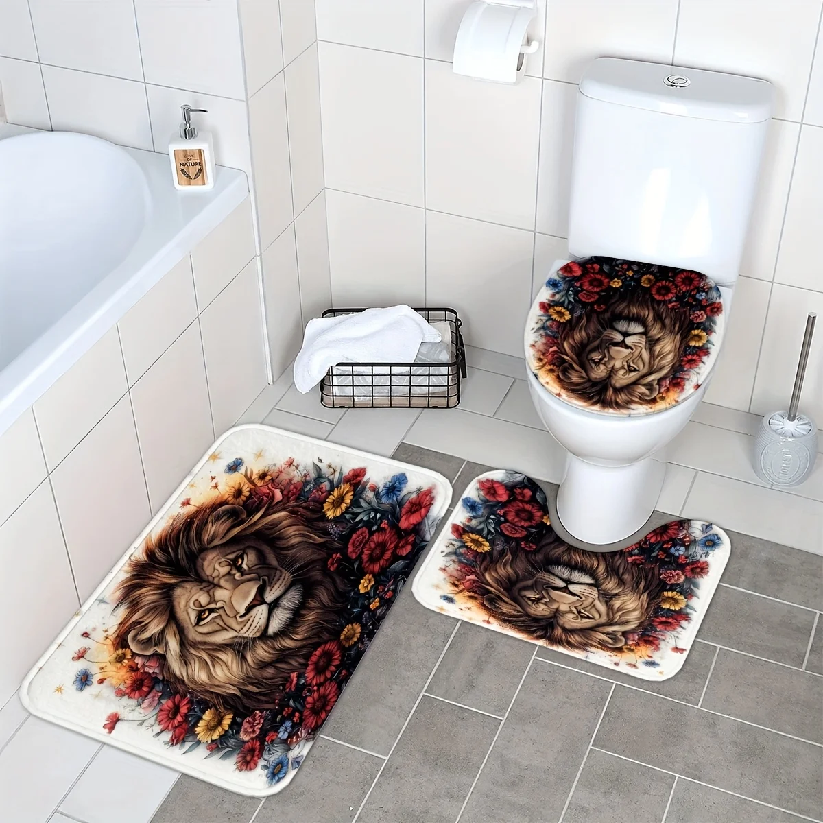 

3 шт., весенне-летние декоративные коврики для ванной с рисунком льва, коврики для ванной комнаты, ковры, подходящие для украшения ванной комнаты