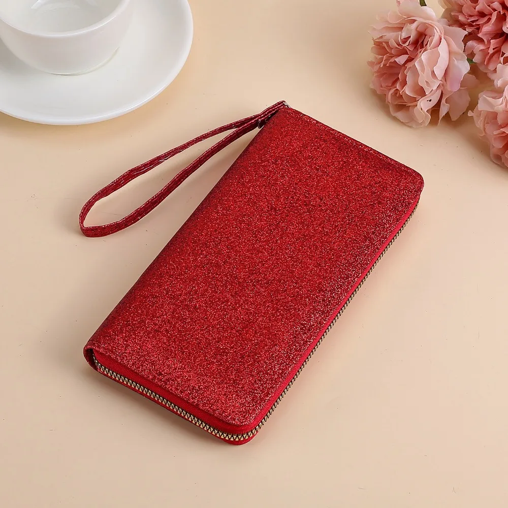 Fashion Shiny Finish Zipper Wallet Glitter Bead Multi-Card Slot Clutch Bag Trendy Style Glitter Handbag Gift