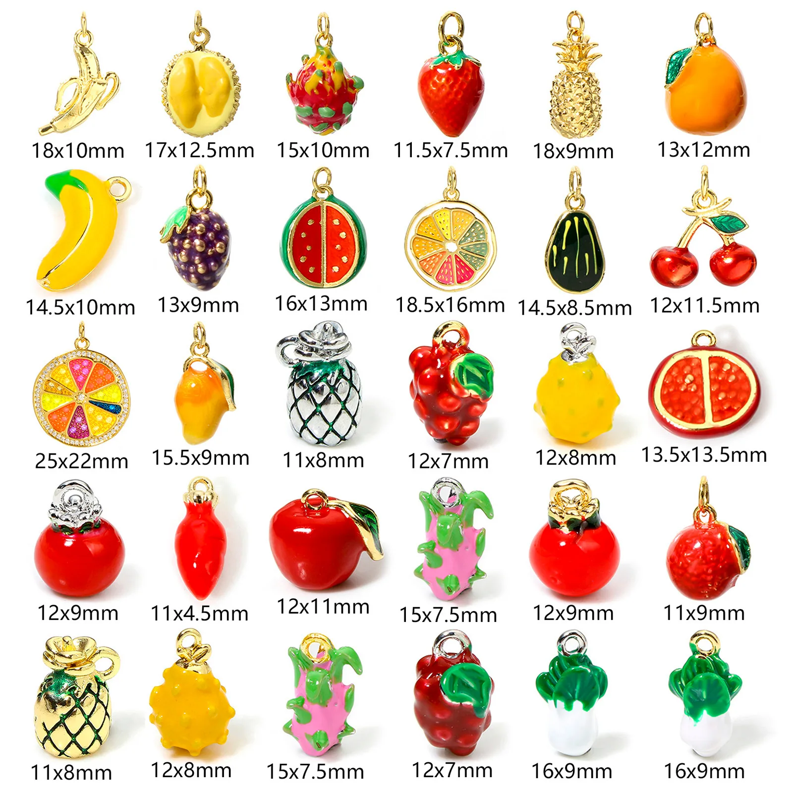 1 Piece 3D Fruits Charms For Jewelry Making 18K Real Gold Color Enamel Mango Orange Banana Strawberry Pendant Necklace DIY