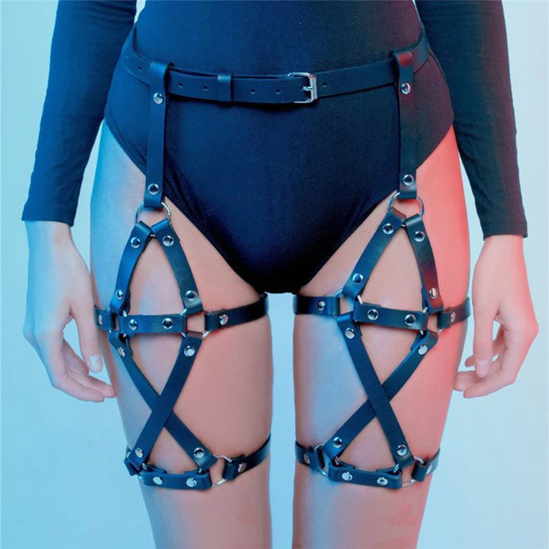 สายรัดขาเซ็กซี่สำหรับผู้หญิงสายรัดถุงเท้ายาวถึงต้นขาสายรัดหนังชุดชั้นในแบบกอธิคเสื้อผ้าเครื่องประดับที่แปลกใหม่