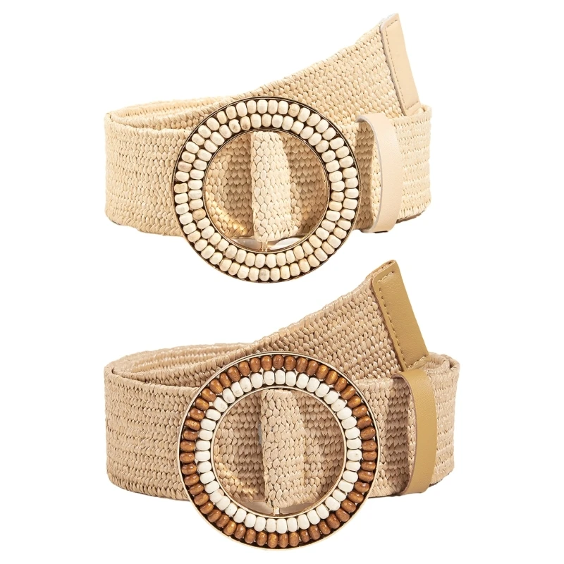 

Women Belt Round Buckle Hand-woven Belt Bohemian-style Belt for Female Dresses