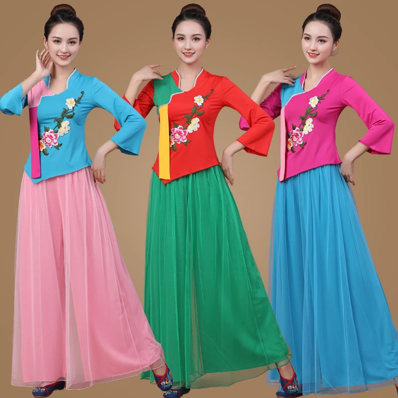중년 및 노년 여성용 봄 여름 신상 민족 스타일 스퀘어 댄스 공연 의상 세트 축제 의류