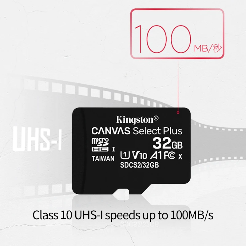 Kingston Карта памяти Micro SD, класс 10, 128 ГБ, 64 ГБ, 32 ГБ, 100 Мб/с